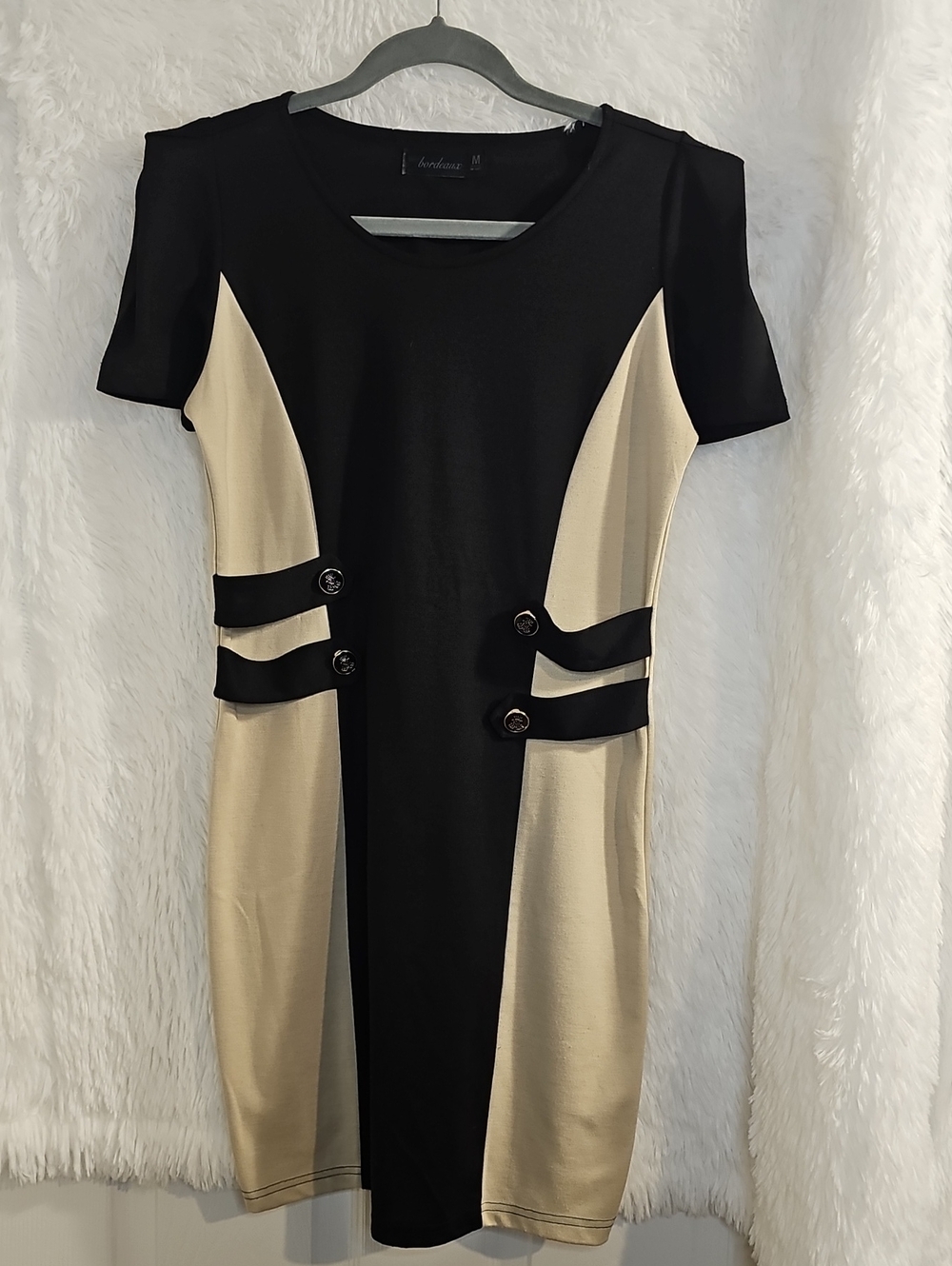Bordeaux Black and Cream Colorblock Short Sleeve Sheath Dress